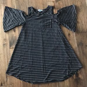 Black and white striped, NBW, cold shoulder dress
